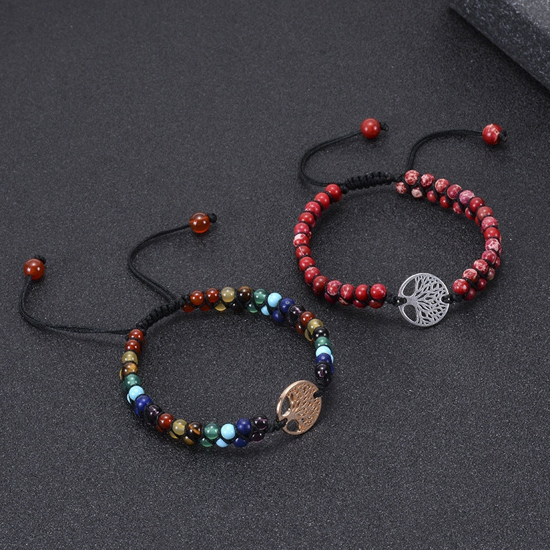 Casual Natural Stone Double Layer Tree of Life Yoga Bracelets