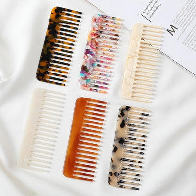 Casual European Fashion Acetate Marble Hair Comb - Anti-Static Women's Hairdressing Accessory