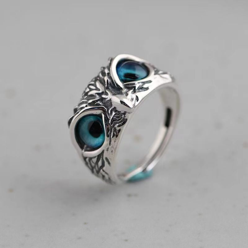 Silver Owl Adjustable Ring - Unique Vintage Style for Couples