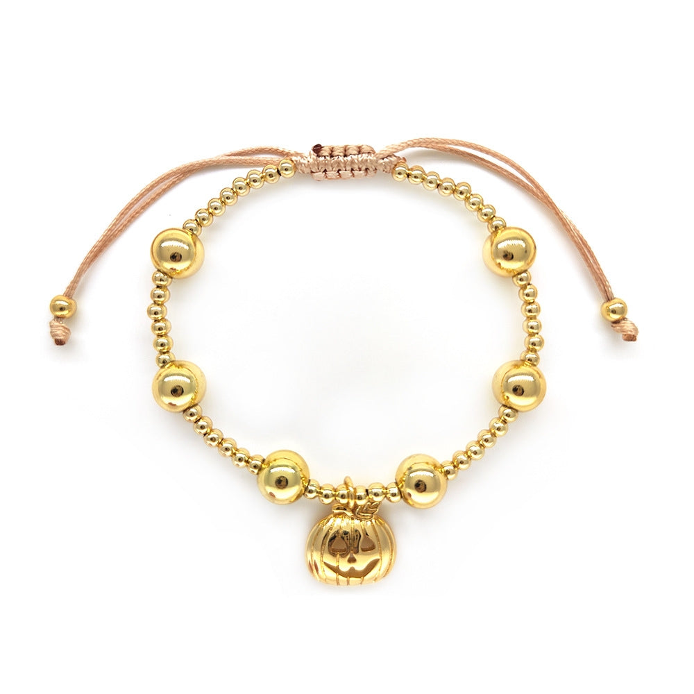 Casual Halloween Pumpkin Skull Copper Beaded Bracelets 18K Gold Plated Jewelry