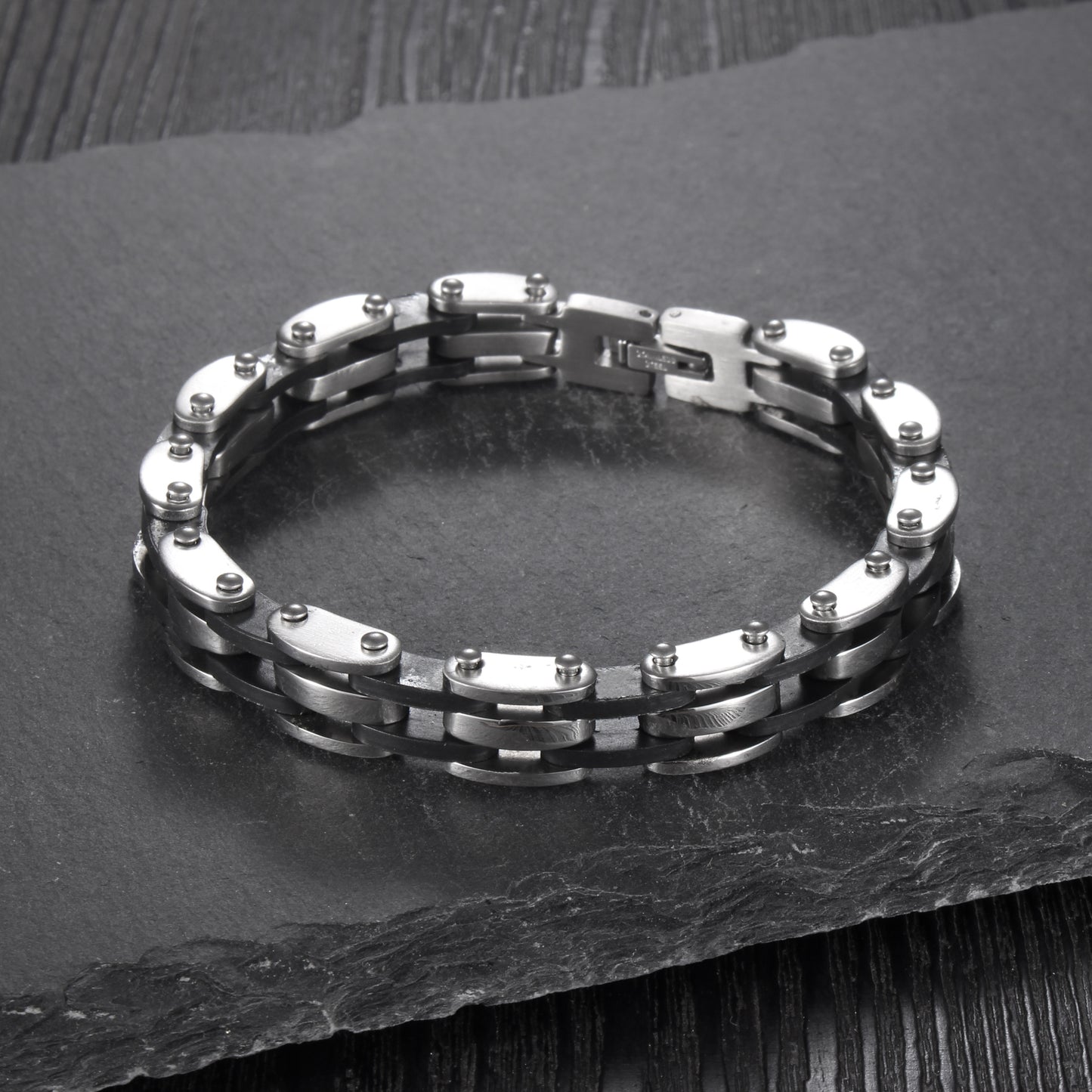 Casual Punk Multi-Layer Stainless Steel Silicone Men's Bracelet