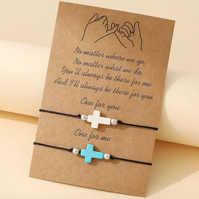 Casual Retro Turquoise Cross Handmade Friendship Bracelets