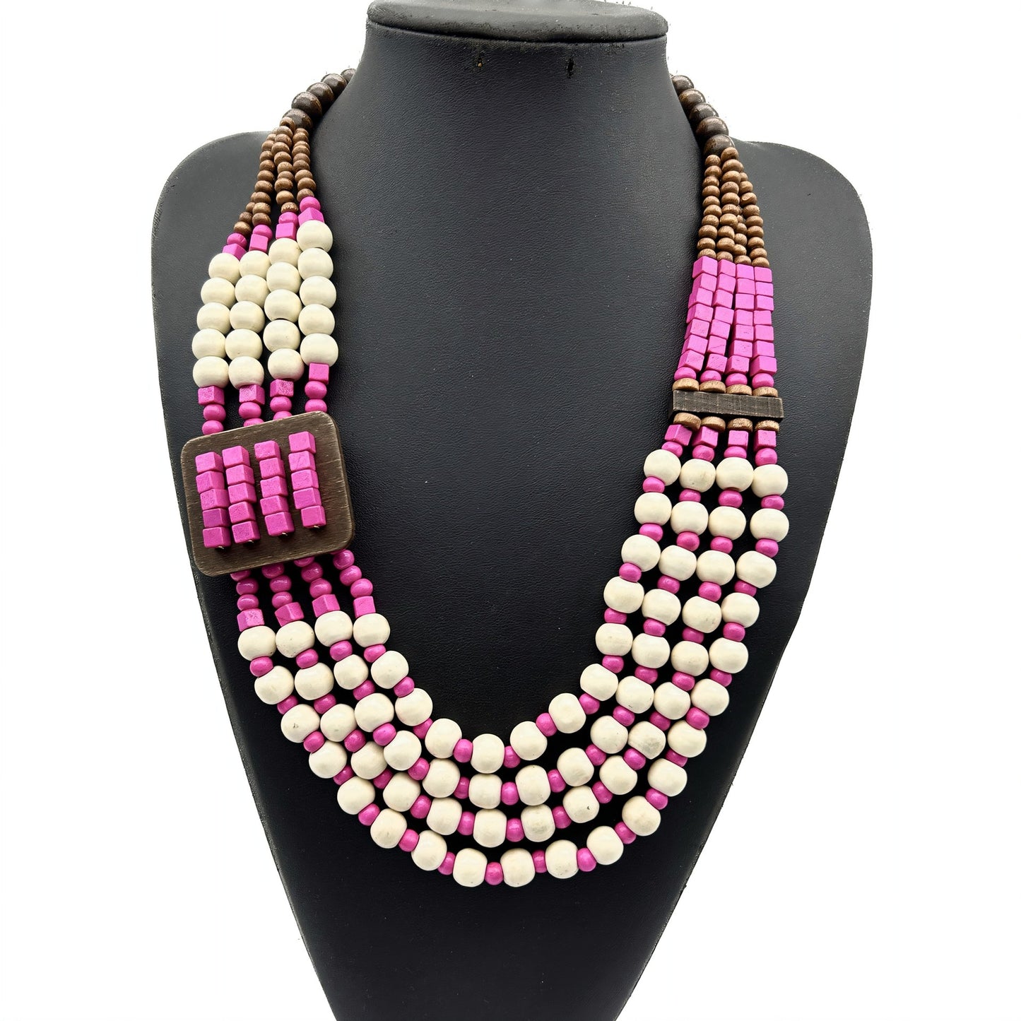 Casual Retro Multi-Layer Geometric Wood Bead Sweater Necklace