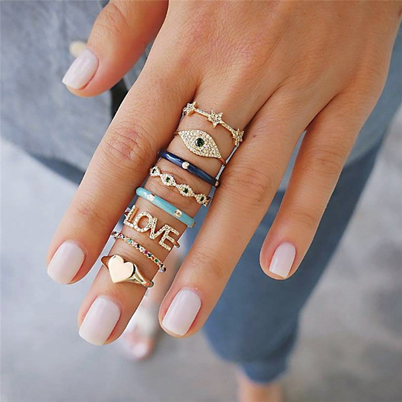 Bohemian Retro Punk Elephant Opal Crystal Midi Knuckle Ring Set for Women