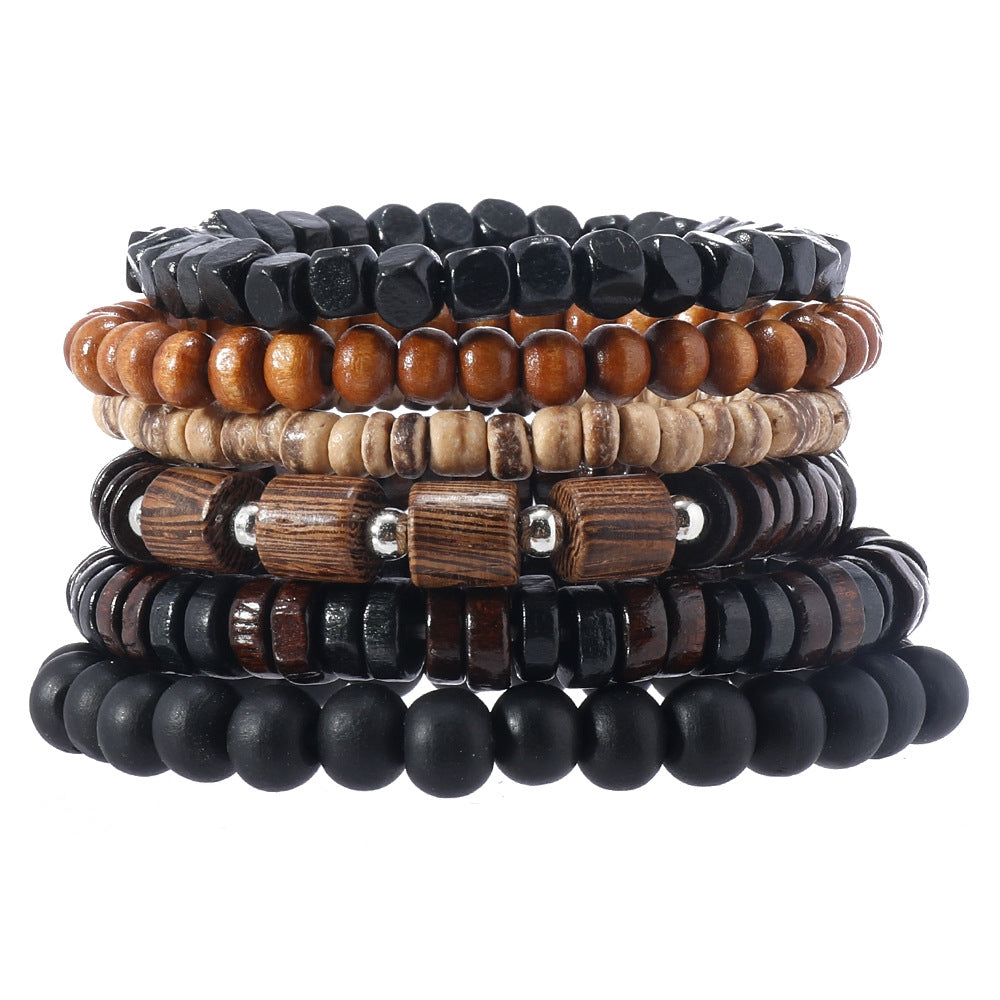 Casual Retro Geometric Wood Beaded Multi-Layer Unisex Bracelet