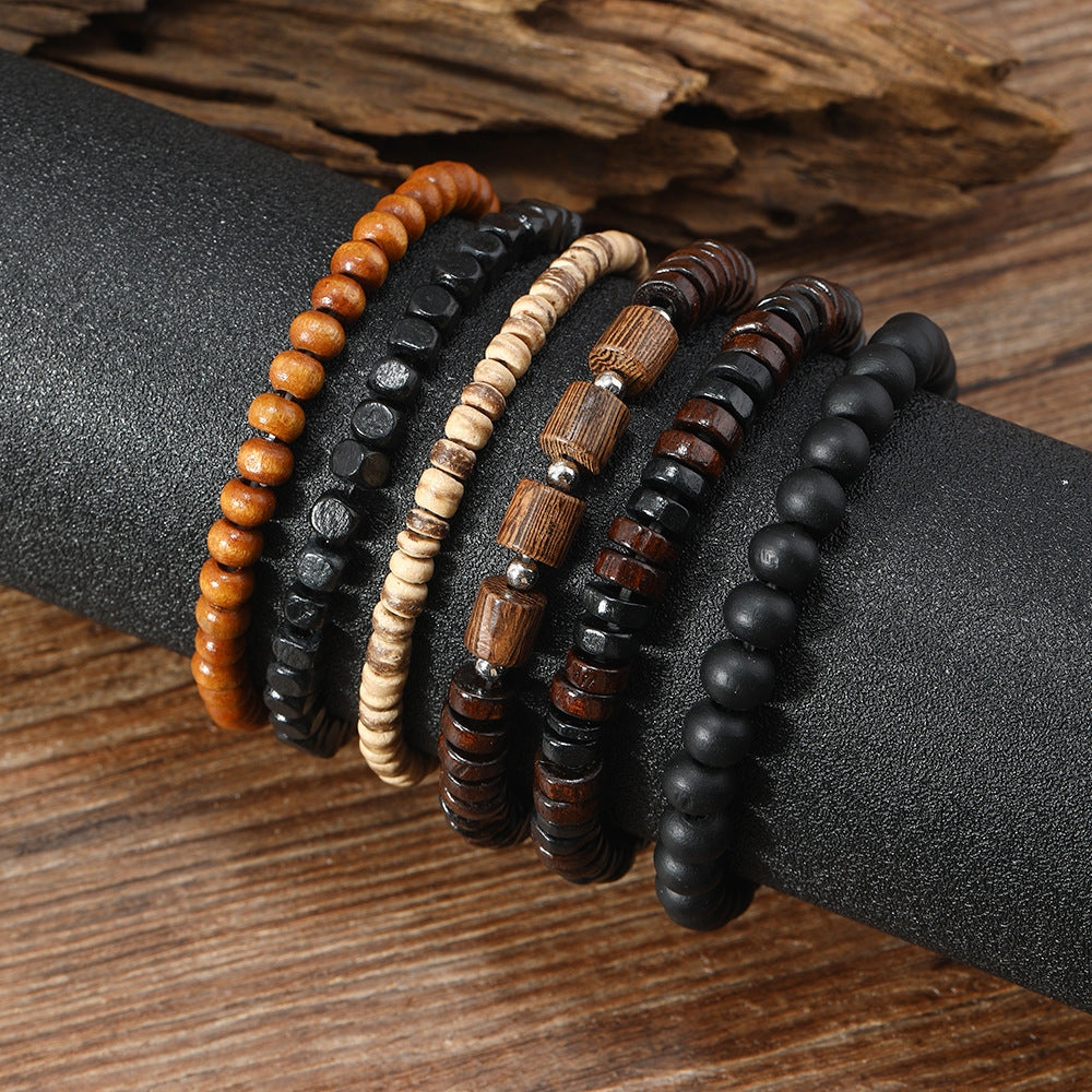 Casual Retro Geometric Wood Beaded Multi-Layer Unisex Bracelet