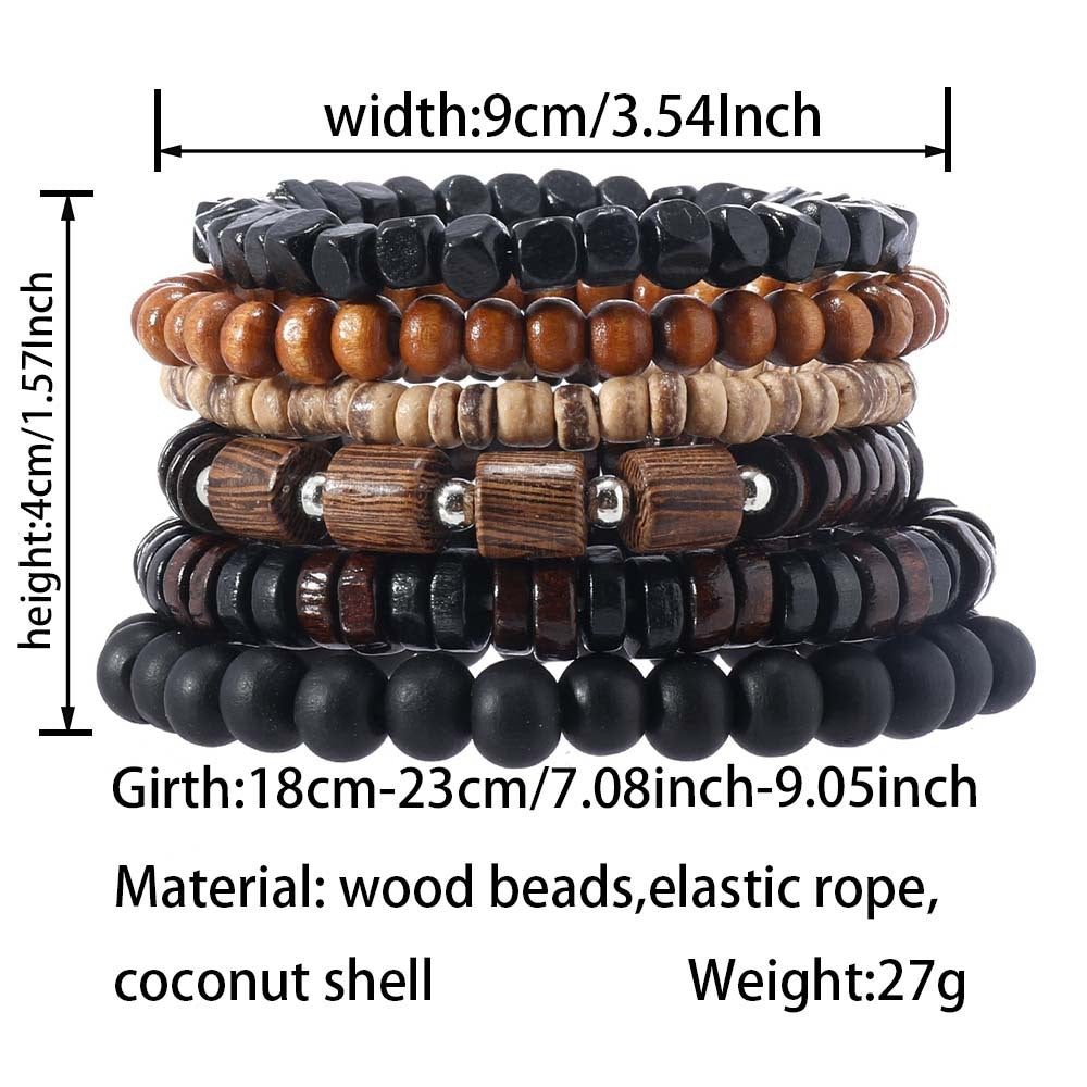 Casual Retro Geometric Wood Beaded Multi-Layer Unisex Bracelet