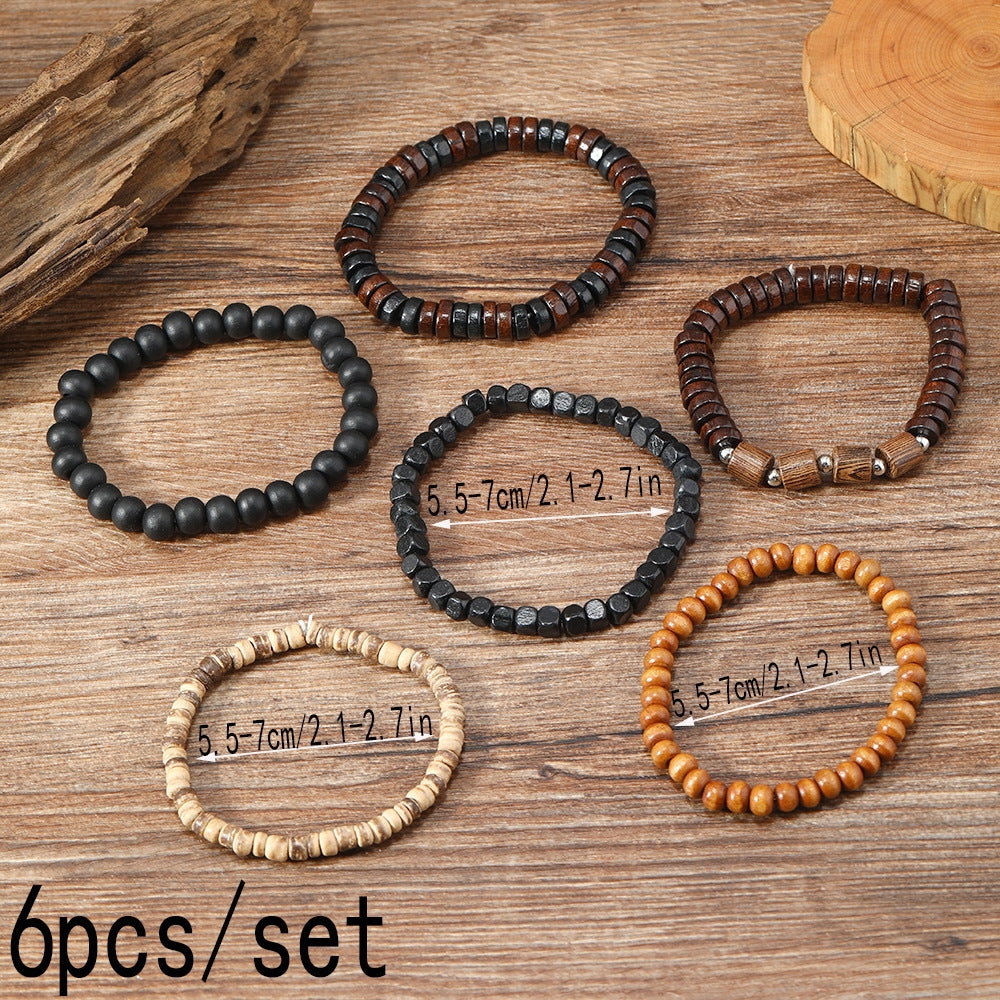 Casual Retro Geometric Wood Beaded Multi-Layer Unisex Bracelet