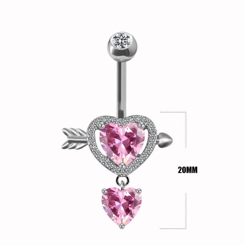 Casual Heart Shape Zircon Inlay Stainless Steel Belly Ring and Nose Studs