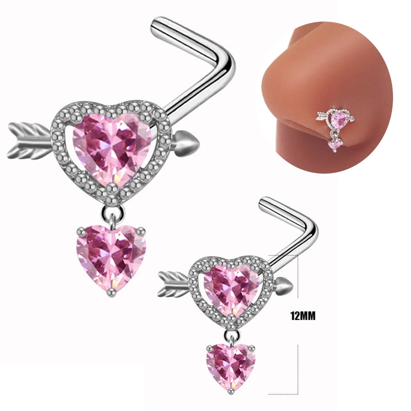 Casual Heart Shape Zircon Inlay Stainless Steel Belly Ring and Nose Studs