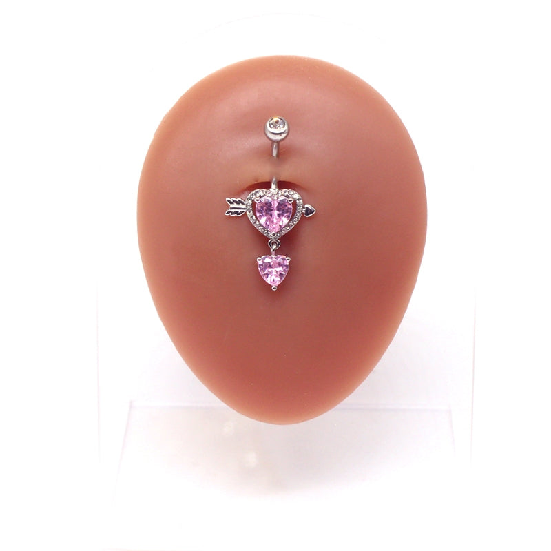 Casual Heart Shape Zircon Inlay Stainless Steel Belly Ring and Nose Studs