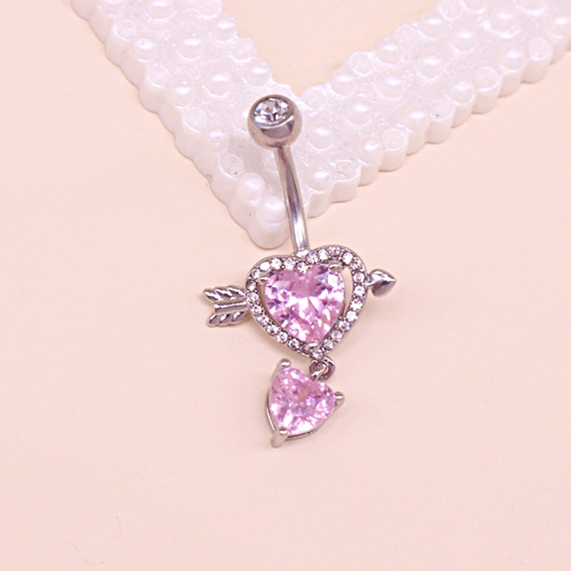 Casual Heart Shape Zircon Inlay Stainless Steel Belly Ring and Nose Studs