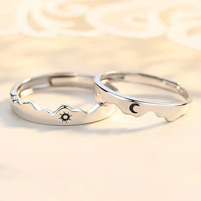 Casual Sun Moon Adjustable Silver Couple Ring