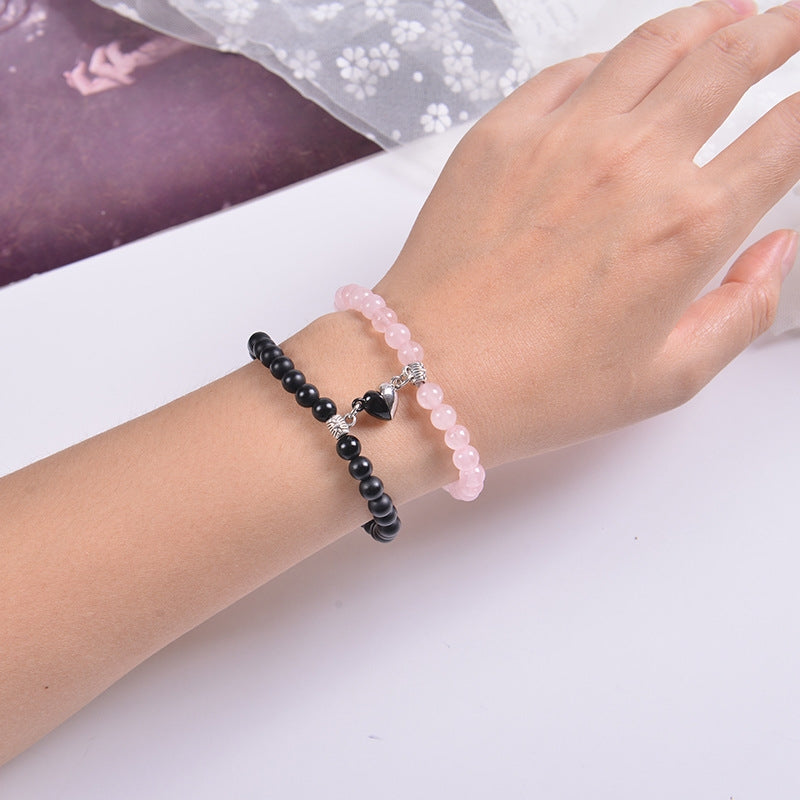 Casual Howlite Frosted Stone Crystal Heart Magnet Couple Bracelets