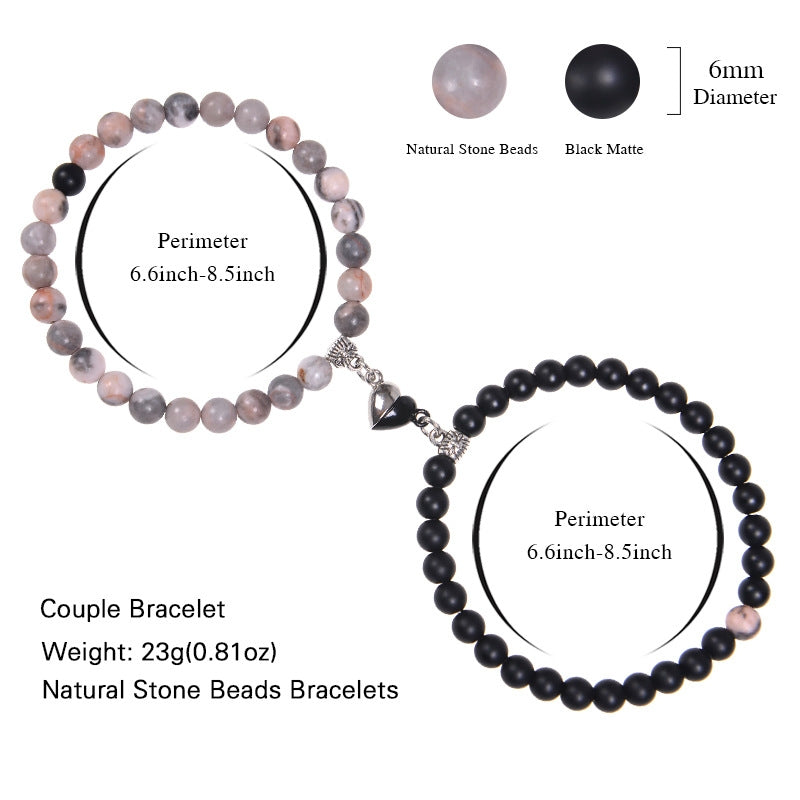 Casual Howlite Frosted Stone Crystal Heart Magnet Couple Bracelets