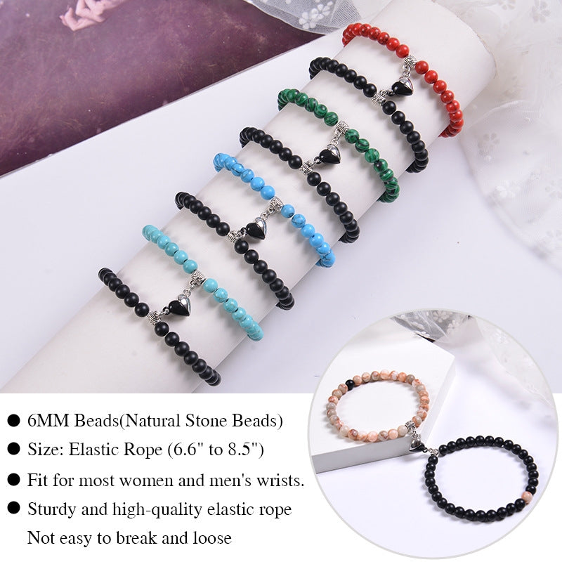 Casual Howlite Frosted Stone Crystal Heart Magnet Couple Bracelets