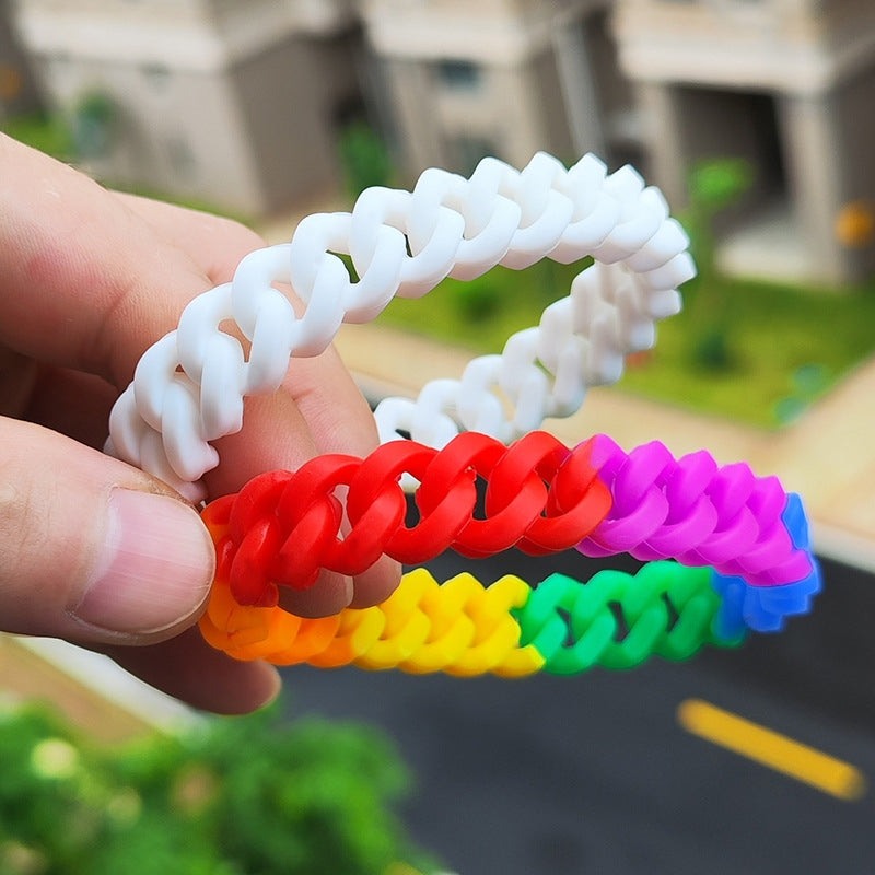 Casual Color Block Silicone Braided Wristband Fashion Bracelet