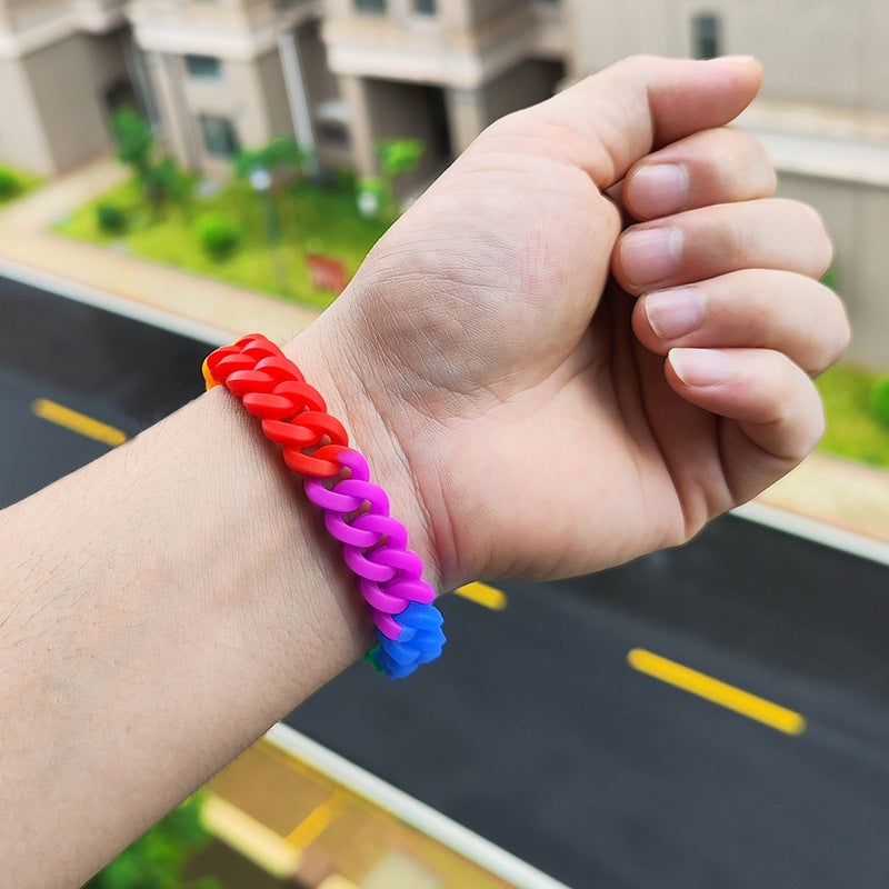 Casual Color Block Silicone Braided Wristband Fashion Bracelet