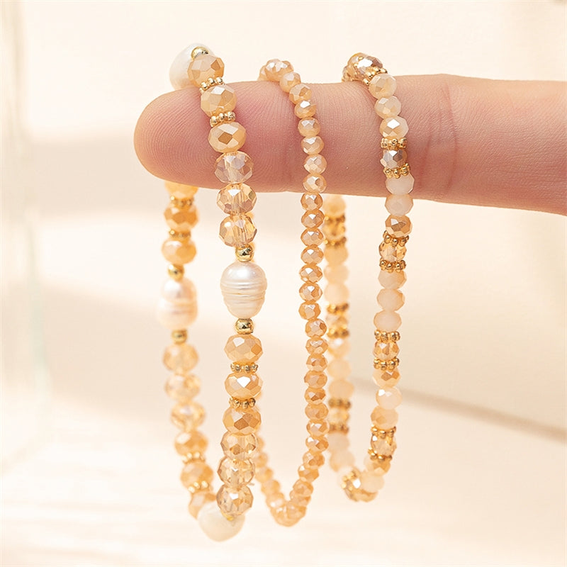 Casual Geometric Crystal Beaded Layered Bracelet Set