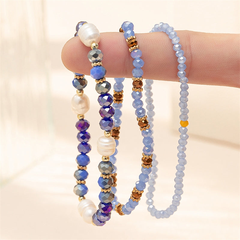 Casual Geometric Crystal Beaded Layered Bracelet Set