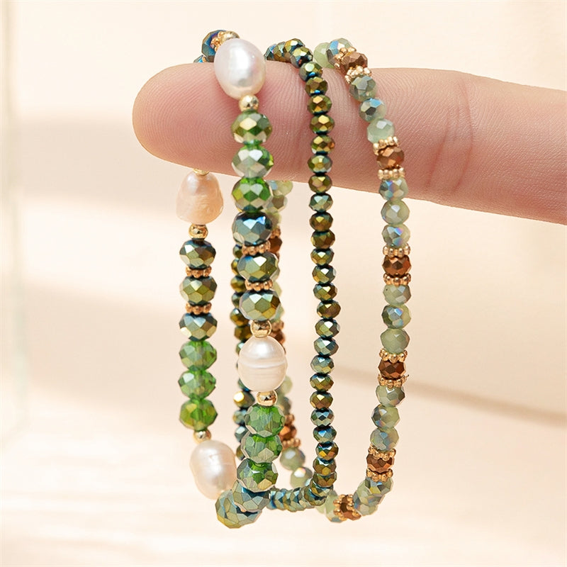 Casual Geometric Crystal Beaded Layered Bracelet Set