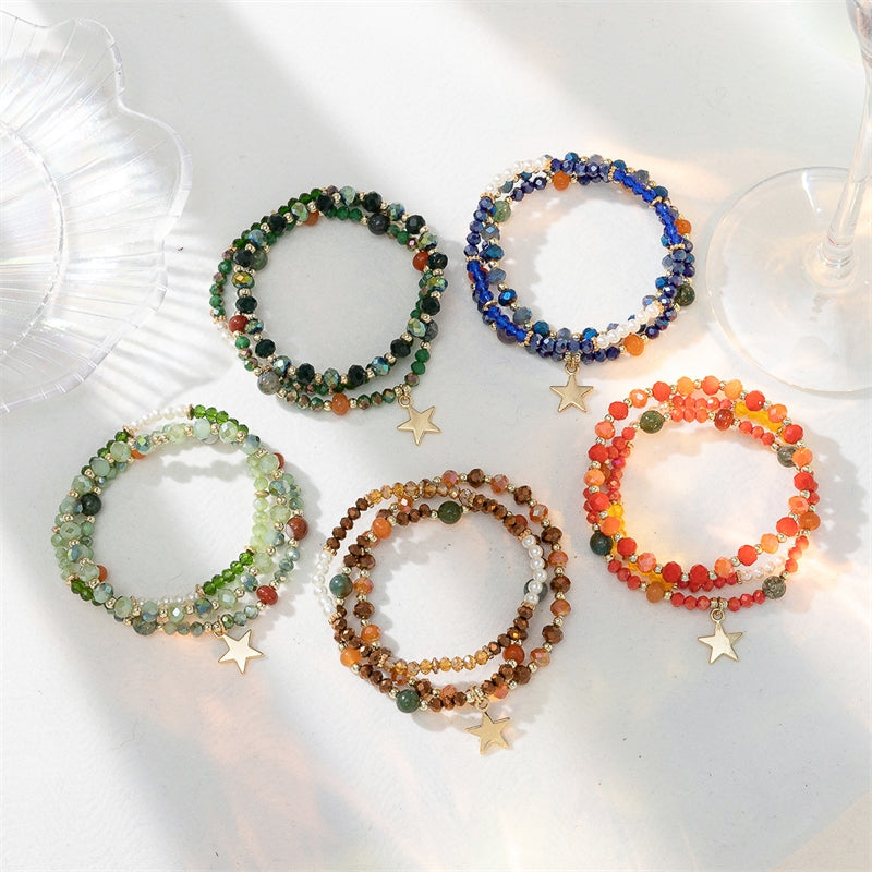 Casual Beach Style Crystal Beaded Layered Bracelet Set