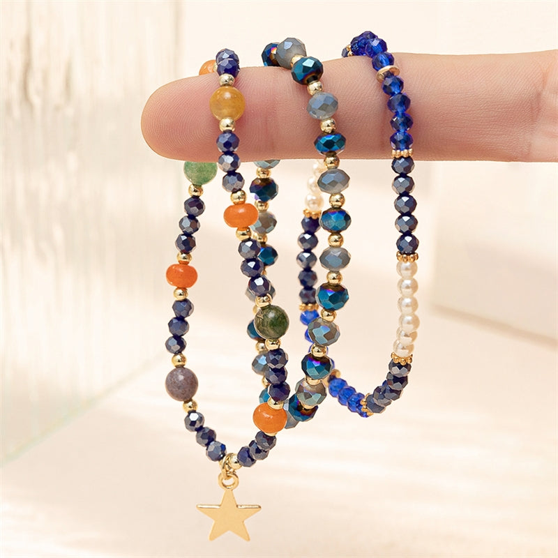 Casual Beach Style Crystal Beaded Layered Bracelet Set