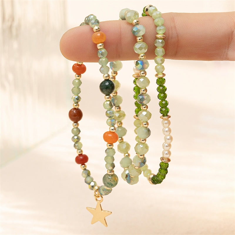 Casual Beach Style Crystal Beaded Layered Bracelet Set