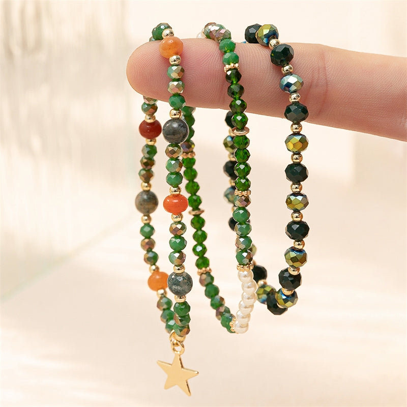 Casual Beach Style Crystal Beaded Layered Bracelet Set