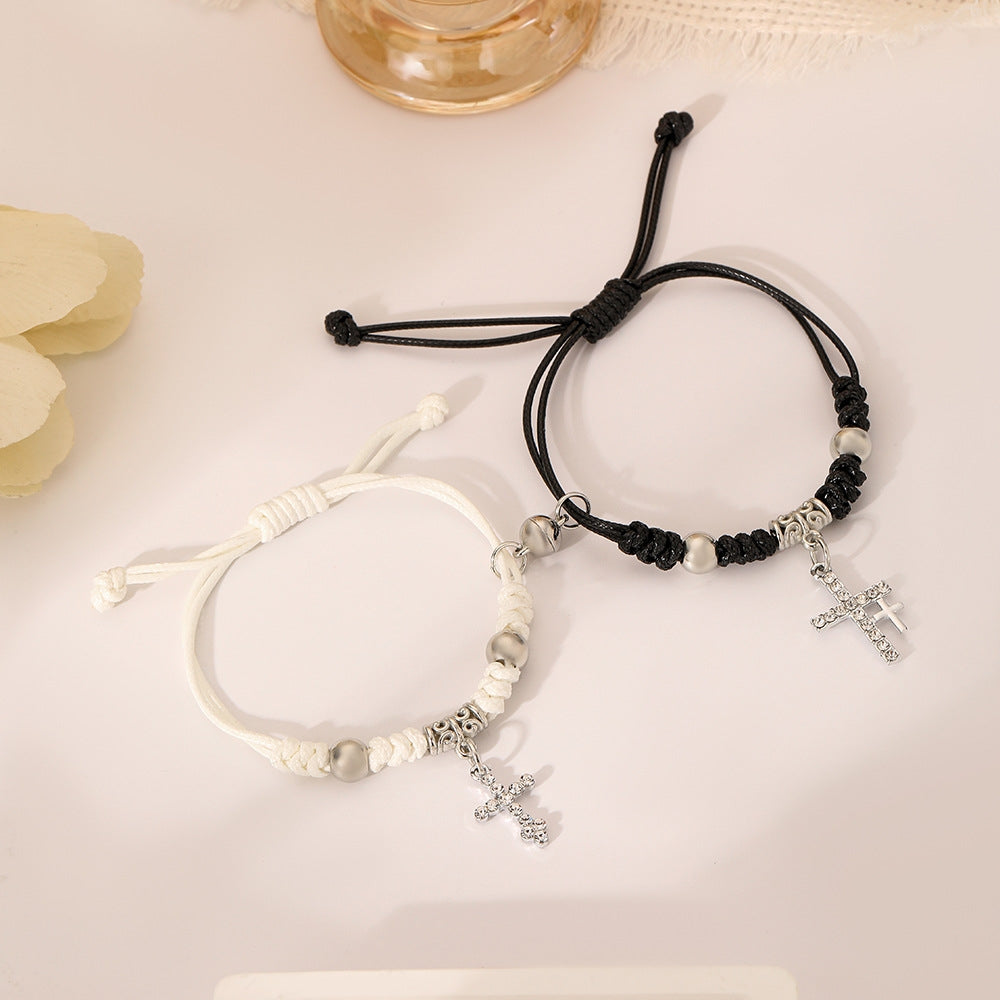 Casual Cross Alloy Couple Bracelets Set with Handmade Braided Rope