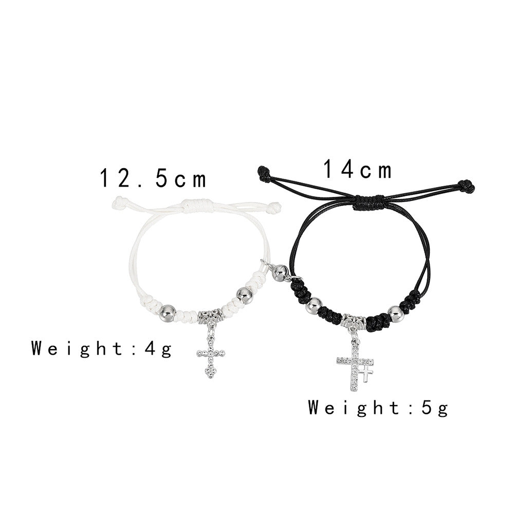 Casual Cross Alloy Couple Bracelets Set with Handmade Braided Rope