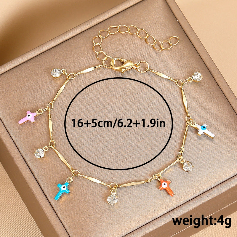 Casual Cross Eye Flower & Butterfly Rhinestone Gold Plated Copper Bracelets