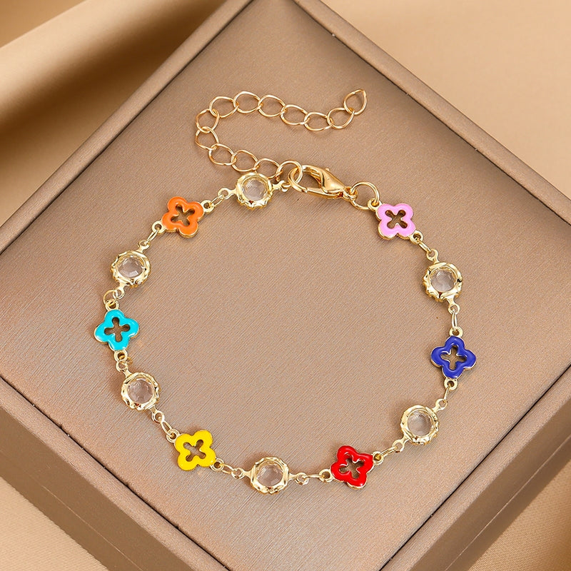 Casual Cross Eye Flower & Butterfly Rhinestone Gold Plated Copper Bracelets