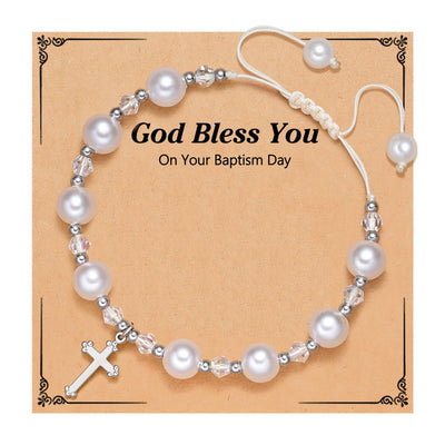 Casual Cross Heart Rhinestone Faux Pearl Rope Bracelet