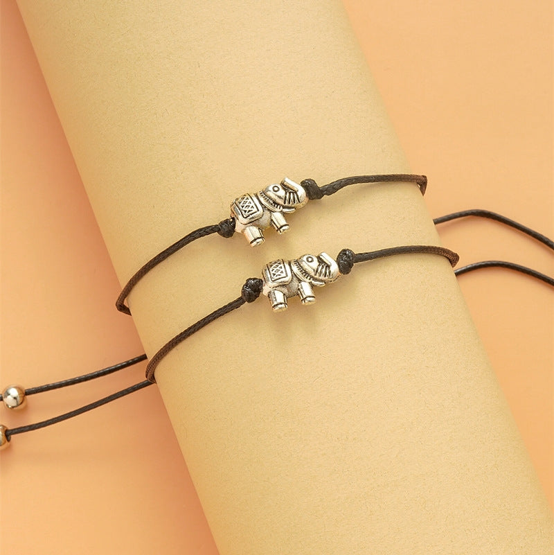 Casual Elephant Alloy Adjustable Wax Line Bracelet