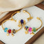 Casual Minimalist Multi-Color Crystal Beaded Titanium Steel 18K Gold Plated Open Bangle