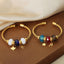 Casual Minimalist Multi-Color Crystal Beaded Titanium Steel 18K Gold Plated Open Bangle