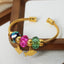 Casual Minimalist Multi-Color Crystal Beaded Titanium Steel 18K Gold Plated Open Bangle