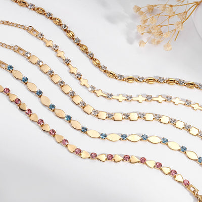 Elegant Geometric 18K Gold Plated Stainless Steel Women's Bracelets with Diamonds