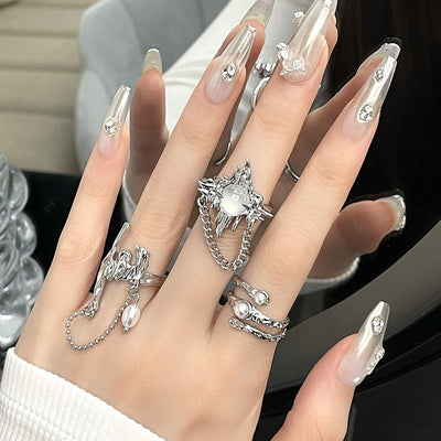 Casual Geometric Alloy Chain Inlay Pearl Moonstone Women's Ring Set