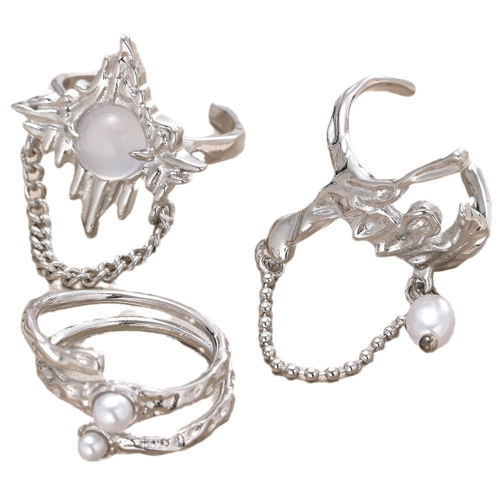 Casual Geometric Alloy Chain Inlay Pearl Moonstone Women's Ring Set