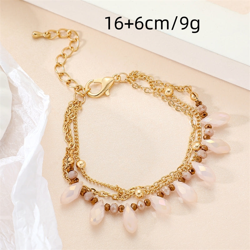 Casual Geometric Alloy Bracelet and Pink Crystal Necklace Set for Women