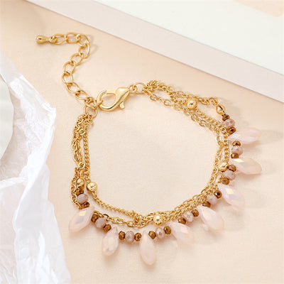 Casual Geometric Alloy Bracelet and Pink Crystal Necklace Set for Women