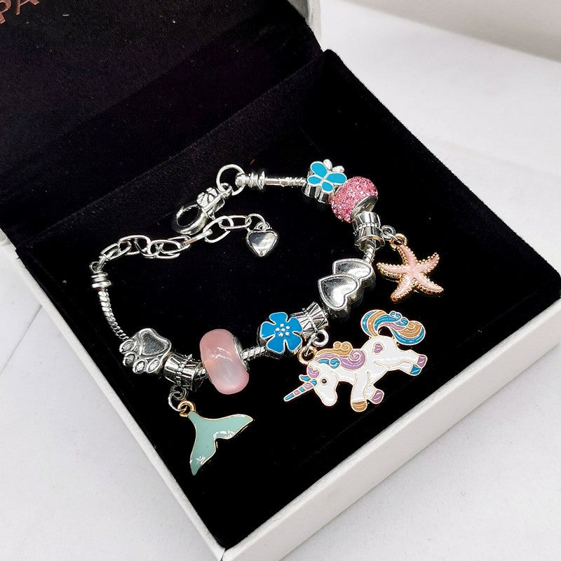 Casual Geometric Letter and Unicorn Beaded Children's Bracelet Set