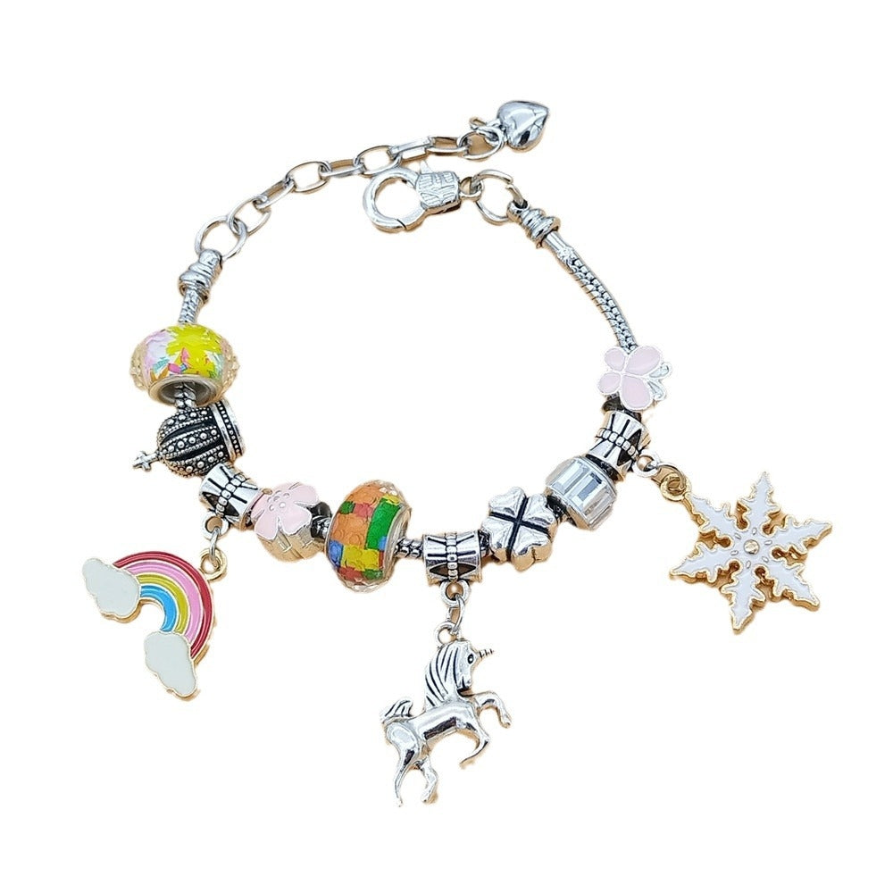 Casual Geometric Letter and Unicorn Beaded Children's Bracelet Set