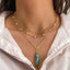 Casual Geometric Natural Stone Crystal Pendant Layered Necklace