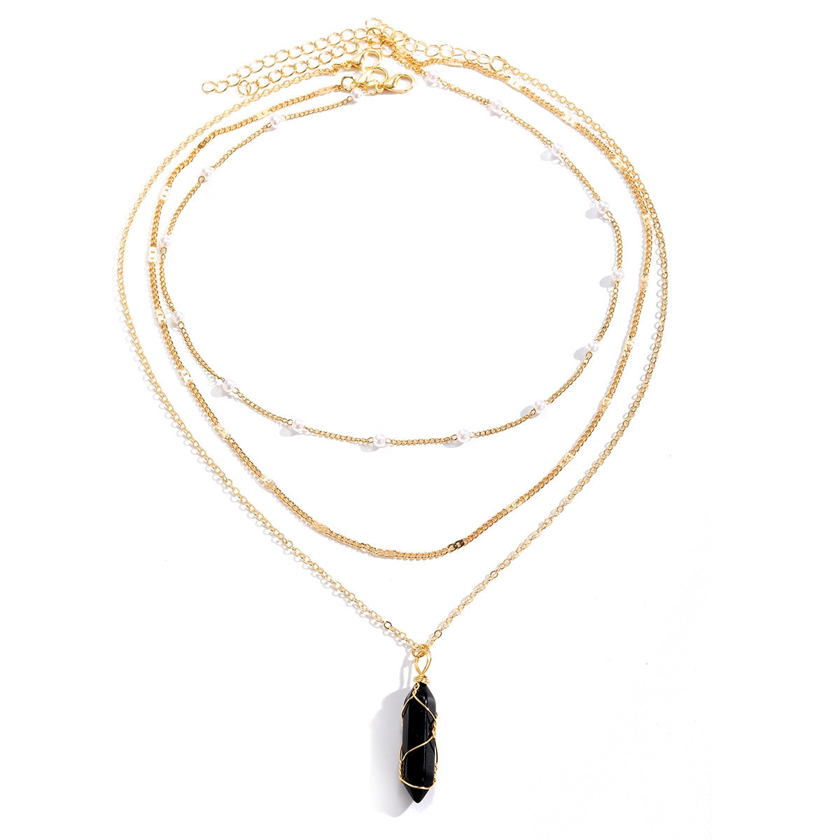 Casual Simple Style Geometric Natural Stone Alloy Wholesale Three Layer Necklace