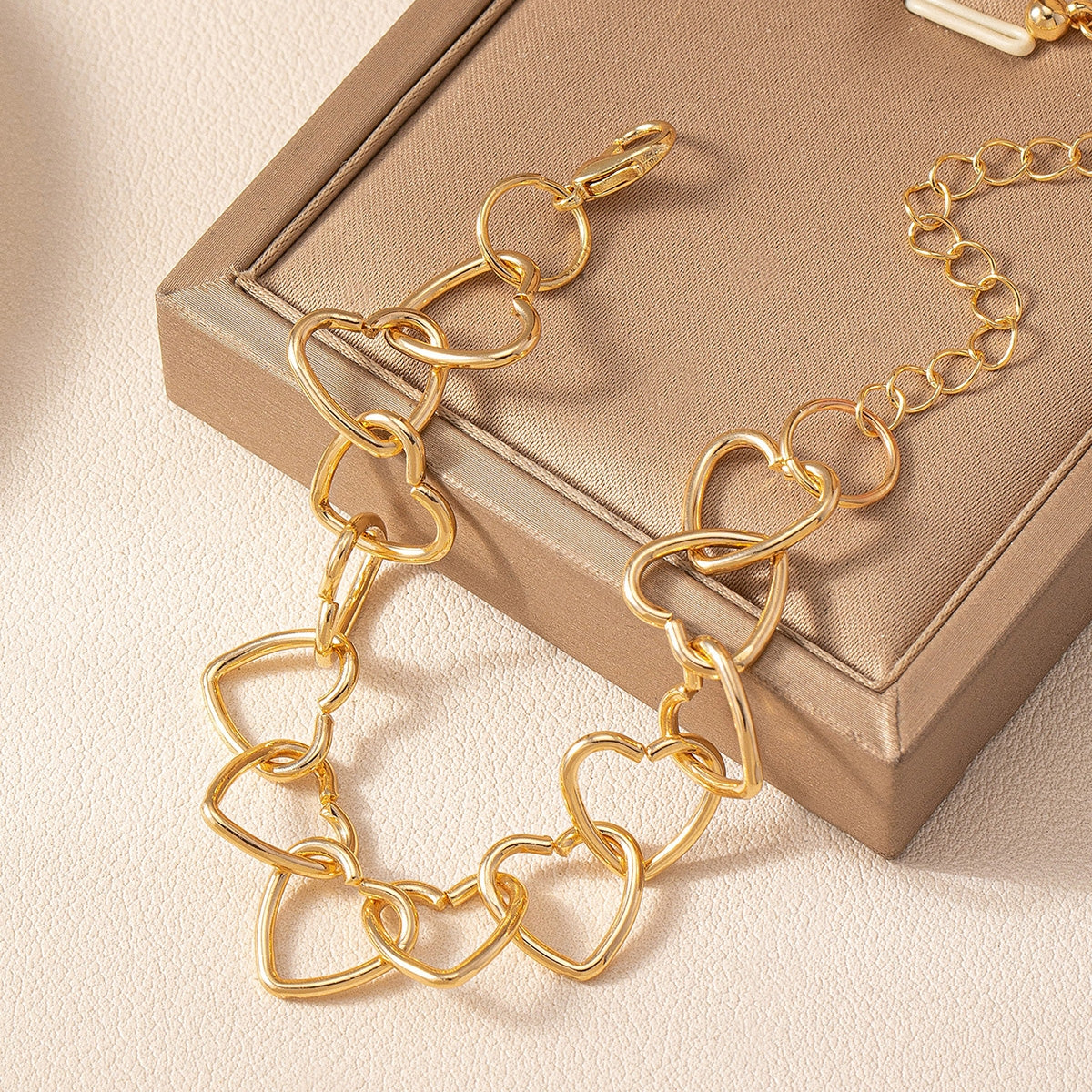 Casual Heart Shape Alloy Chain Bracelet