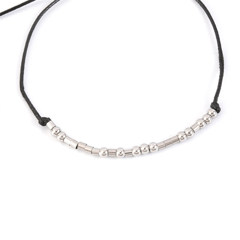 Casual Alloy Wax Line Morse Code Stainless Steel Beaded Bracelet Set