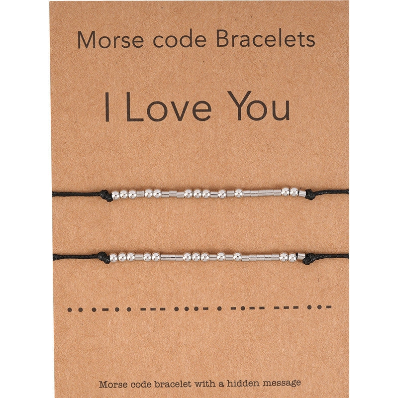 Casual Alloy Wax Line Morse Code Stainless Steel Beaded Bracelet Set